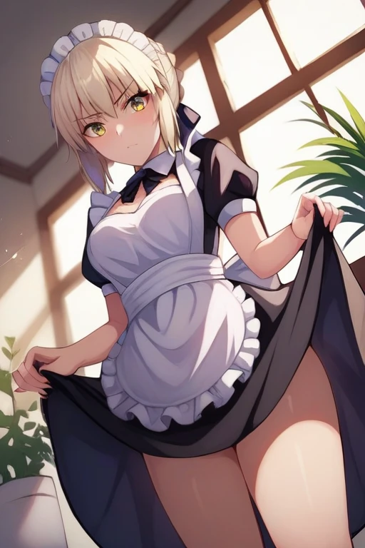 [Stable Diffusion] Sabre du destin Fate Saber Alter Jupe relevée R18 regardant le spectateur Jupe Uniforme de soubrette [Illustration]