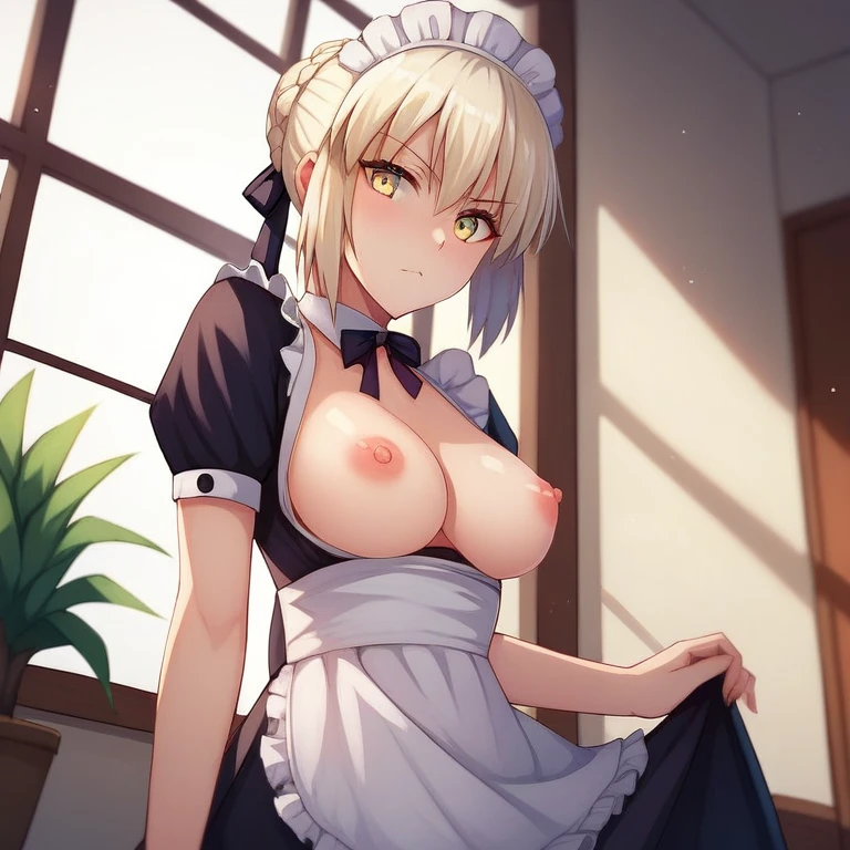 [Stable Diffusion] Seins Sabre du destin Fate Saber Alter Haute qualité Jupe relevée Tétons R18 sexe en groupe regardant le spectateur Jupe Uniforme de soubrette [Illustration]