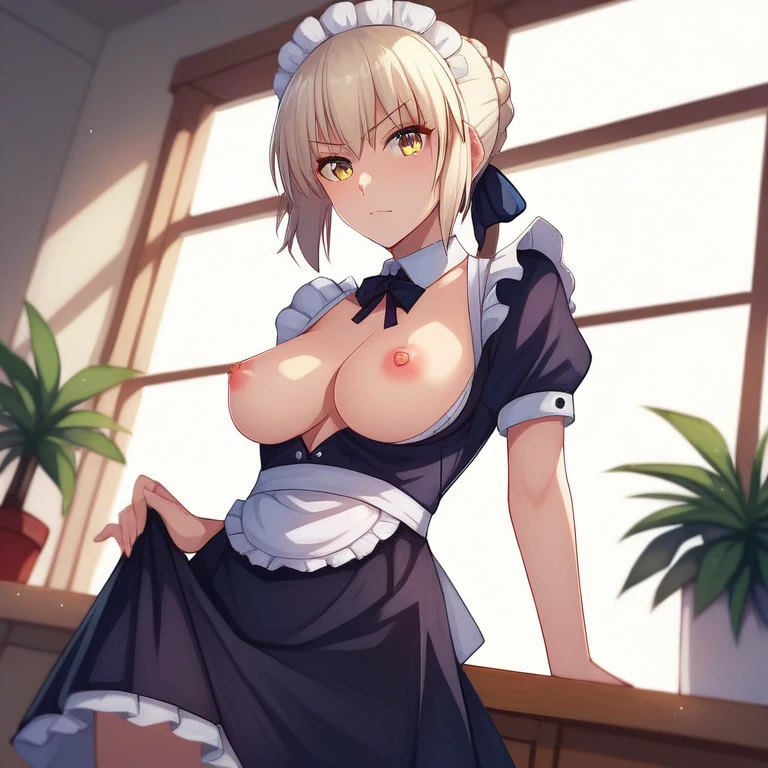 [Stable Diffusion] Seins Sabre du destin Fate Saber Alter Haute qualité Jupe relevée Tétons R18 sexe en groupe regardant le spectateur Jupe Uniforme de soubrette [Illustration]